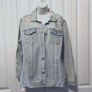 Gibson & Latimer Women's Distressed Torn Jean/Denim Jacket-Size Med-Light Blue